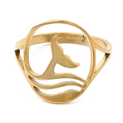 Chapado en Oro Real 18K Revestimiento de iones (ip) 304 anillo ajustable de cola de ballena de acero inoxidable para mujer, real 18 k chapado en oro, tamaño de EE. UU. 6 (16.5 mm)