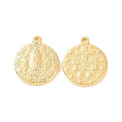 Golden Ion Plating(IP) 304 Stainless Steel Pendants, Flat Round with Virgin Mary Charms, Religion, Golden, 21x18x3mm, Hole: 1.6mm