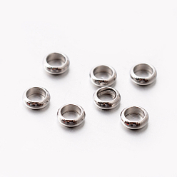 Stainless Steel Color Rondelle 201 Stainless Steel Spacer Beads, Silver Color, 4x1.5mm, Hole: 2.5mm