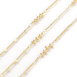 Real 18K Gold Plated Brass Ball Beaded Link Chains, Unwelded, with Spool, Real 18K Gold Plated, 2x1.2x0.4mm, 20x4x4mm