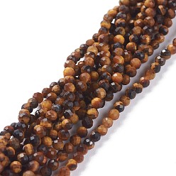 Tiger Eye Natural Yellow Tiger Eye Beads Strands, Round, Faceted, 3mm, Hole: 0.7mm, about 131pcs/strand, 15.35inch(39cm)