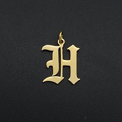 Letter H 201 Stainless Steel Pendants, with Jump Ring, Old English, Letter, Laser Cut, Golden, Letter.H, 16.5x13.5x1mm, Hole: 3mm