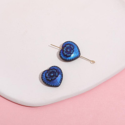 Blue Czech Glass Beads, Heart with Flower, Blue, 18x17mm, Hole: 1.2mm