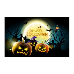 Coloré Tissu de fond de bannière halloween en polyester, décors de photographie d'halloween décorations de fête, rectangle avec motif citrouille/lune, colorées, 1794x1080x0.01mm, Trou: 10mm