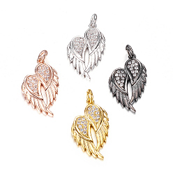Mixed Color Brass Micro Pave Cubic Zirconia Pendants, Wing, Mixed Color, 22x13x3mm, Hole: 3mm