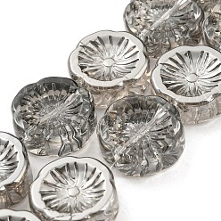 Gris Oscuro Hilos de cuentas transparentes de vidrio electrochapado chapado en brillo perla, flor, gris oscuro, 14x14.5x5.5 mm, agujero: 1.2 mm, sobre 45 unidades / cadena, 25.83 pulgada (65.6 cm)