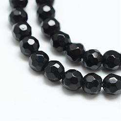 Black Natural White Jade Bead Strands, Dyed, Faceted, Round, Black, 4mm, Hole: 1mm, about 88~89pcs/strand, 14.37~14.57 inch(36.5~37cm)