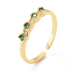 Зеленый Кубический цирконий плоское круглое открытое кольцо-манжета, настоящие позолоченные украшения из латуни для женщин, без свинца и без кадмия, зелёные, размер США 18 6 (1/2 мм)