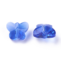 Azul Perlas de vidrio transparentes, facetados, mariposa, azul, 6.5x8x5.5 mm, agujero: 1 mm