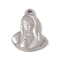 Stainless Steel Color 304 Stainless Steel Pendants, Virgin Mary Charm, Stainless Steel Color, 22x16.5x2.5mm, Hole: 2mm