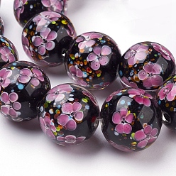 Pearl Pink Handmade Inner Flower Lampwork Beads Strands, Round, Pearl Pink, 19~20mm, Hole: 2.5mm, 18pcs/strand, 12.99 inch