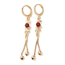 Light Gold Glass Word Love Leverback Earrings, Brass Chains Tassel Earrings for Women, Light Gold, 55.5x6mm