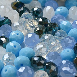 Azul Cielo Perlas de vidrio, facetados, Rondana plana, luz azul cielo, 8x6 mm, agujero: 1 mm, Sobre 1210 unidades / 500 g