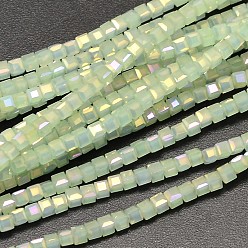 Pale Turquoise Faceted Cube Full Rainbow Plated Imitation Opal Electroplate Glass Beads Strands, Pale Turquoise, 2.5x2.5x2.5mm, Hole: 0.8mm, about 185pcs/strand, 15.7 inch