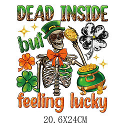 Skull Saint Patrick's Day Theme PET Sublimation Stickers, Heat Transfer Film, Iron on Vinyls, for Clothes Decoration, Skull, 206x240mm