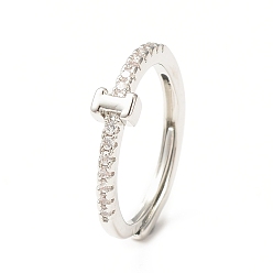 Letter I Clear Cubic Zirconia Initial Letter Adjustable Ring, Platinum Brass Jewelry for Women, Letter.I, Inner Diameter: 18mm