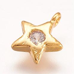 Golden Brass Micro Pave Cubic Zirconia Charms, Star, Golden, 8.5x7x2mm, Hole: 1mm