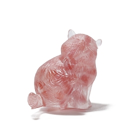 Quartz Cerise Décoration d'affichage de chat en résine, avec des éclats de verre de quartz cerise à l'intérieur des statues pour les décorations de bureau à domicile, 45x30x35mm