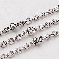 Stainless Steel Color 304 Stainless Steel Cable Chains, Decorative Chains, Soldered, Satellite Chains, with Rondelle Beads and Spool, Stainless Steel Color, 2x1.5mm, Beads: 2mm wide, about 32.8 Feet(10m)/roll