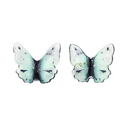 Pale Turquoise Transparent Epoxy Resin Cabochons, with Glitter Powder and Gold Foil, Butterfly, Pale Turquoise, 16x17.5~18.5x3.5~4.5mm