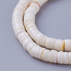 Coquillage De Mer Chapelets de perles de coquillage, disque, couleur de coquillage, 4.9~6x0.4~6mm, Trou: 1.4mm, environ 15.94 pouces ~ 16.14 pouces (40.5~41 cm)