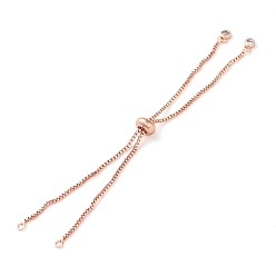 Rose Gold Rack Plating Adjustable Brass Slider Bracelet Making, with Cubic Zirconia, Long-Lasting Plated, Lead Free & Cadmium Free, Fit for Connector Charms, Rose Gold, Single Chain Length: about 12.5cm, Hole: 1mm