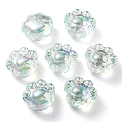 Azur Placage uv perles acryliques irisées arc-en-ciel, impression de patte de chat, azur, 16x18.5x13mm, Trou: 3mm