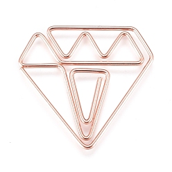 Rose Gold Diamond Shape Iron Paperclips, Cute Paper Clips, Funny Bookmark Marking Clips, Rose Gold, 27.5x29x1mm