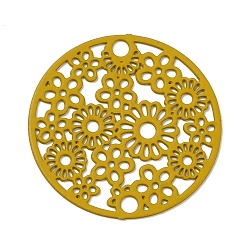 Dark Goldenrod 430 Stainless Steel Connector Charms, Etched Metal Embellishments, Flat Round with Flower Links, Dark Goldenrod, 20x0.5mm, Hole: 1.8mm