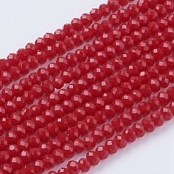 Красный Стеклянные бусины, имитация нефрита , граненые, рондель, красные, 3x2~2.5 мм, отверстие : 0.5 мм, около 186~190 шт / нитка, 17 дюйм