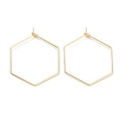 Real 18K Gold Plated 316 Stainless Steel Hoop Earring Findings, Wine Glass Charms Findings, Hexagon, Real 18K Gold Plated, 32x25x0.6mm, Hole: 2mm