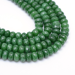 Sea Green Faceted Rondelle Dyed Natural White Jade Bead Strands, Sea Green, 6x4~5mm, Hole: 1mm, about 85pcs/strand, 14.5~14.9 inch(37~38cm)