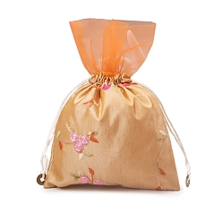Marrón arenoso Bolsas de flores con bordado de seda, bolsa con cordón, Rectángulo, arena marrón, 25x16 cm