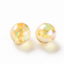 Or Perles acryliques transparentes, de couleur plaquée ab , ronde, or, 10x9mm, Trou: 2mm, environ940 pcs / 500 g