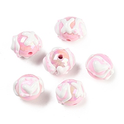 Pink Acrylique peint à la main avec des perles d'émail, dessin animé, rond avec lettre et coeur, rose, 17.5x20x15mm, Trou: 2.5mm