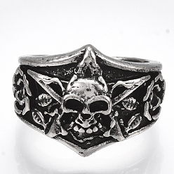 Античное Серебро Сплав манжеты кольца пальцев, широкая полоса кольца, череп, античное серебро, размер США 9 3/4 (19.5 мм)