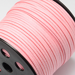 Pink Cordón del ante de imitación, encaje de imitación de gamuza, rosa, 2.7x1.4 mm, aproximadamente 98.42 yardas (90 m) / rollo