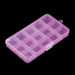 Бледно-Розовый Пластмассовый шарик контейнеры, регулируемая коробка делителей, съемные отсеки 15, прямоугольные, розовый жемчуг, 17.5x10.2x2.2 см, внутренний размер отсека: 3.3x3см