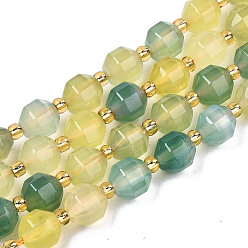 Yellow Green Natural Agate Beads Strands, Faceted, with Seed Beads, Dyed, Round, Yellow Green, 8x7.5mm, Hole: 1.2mm, Beads: 3.5x2mm, about 34pcs/strand, 15.35 inch(39cm)