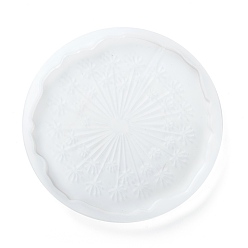White DIY Doily/Pedestal Silicone Molds, for Cup Mat Making, Resin Casting Pendant Molds, For UV Resin, Epoxy Resin Jewelry Making, Flat Round with Dandelion, White, 125x128x9.5mm, Inner Diameter: 115x117mm