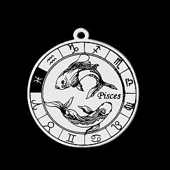 Pisces 201 Stainless Steel Pendants, Laser Engraved Pattern, Flat Round with Constellation, Pisces, 33x30x1mm, Hole: 2mm