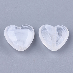 Clear Acrylic Beads, Imitation Gemstone, Heart, Clear & White, 16.5x17.5x7.5mm, Hole: 2mm, about 350pcs/500g