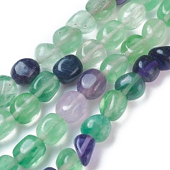 Fluorite Natural Fluorite Beads Strands, Tumbled Stone, Nuggets, 8~10x7~13mm, Hole: 1.5mm, about 35~40pcs/strand, 14.56 inch~14.96 inch(37~38cm)