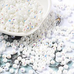 Blanc Perles de rocaille en verre, demi-plaqué, opaque couleurs arc en ciel, trou rond, ronde, blanc, 4x3mm, Trou: 1.2mm, 7500 pcs / livre