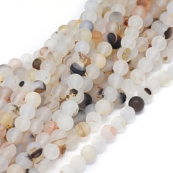 Dendritic Agate Natural Dendritic Agate Beads Strands, Frosted, Round, 8~8.5mm, Hole: 0.7mm, about 48 pcs/Strand, 15.35 inch(39 cm)