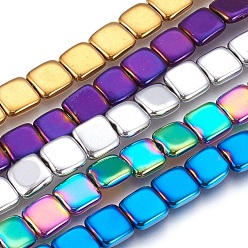 Mixed Color Electroplated Non-magnetic Synthetic Hematite Beads Strands, Polish, Square, Mixed Color, 8x8x2.5mm, Hole: 1mm, about 52pcs/strand, 15.98 inch(40.6cm)