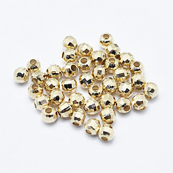 Настоящее золото 18K Латунные бусины, долговечный, без никеля , реальный 18 k позолоченный, граненые, круглые, 2.5 мм, отверстие : 1 мм
