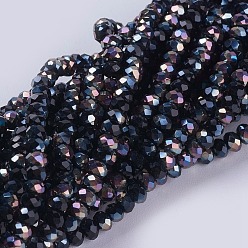 Noir Perles en verre electroplate, plein plaqué, facette, rondelle, noir, 3x2mm, Trou: 0.8~1mm, Environ 185~190 pcs/chapelet, 15.5~16 pouce (39.3~40.6 cm)