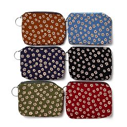 Mixed Color Flower Pattern Cotton Cloth Wallets, Change Purse, with Zipper & Iron Key Ring, Mixed Color, 8.6~8.9x11~11.2x1.1~1.2cm
