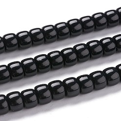 Noir K 9 brins de perles de verre, imitation de perles de verre de jade, colonne, noir, 8~8.5x5.5~6mm, Trou: 1.4mm, Environ 67 pcs/chapelet, 15.83 pouce (40.2 cm)